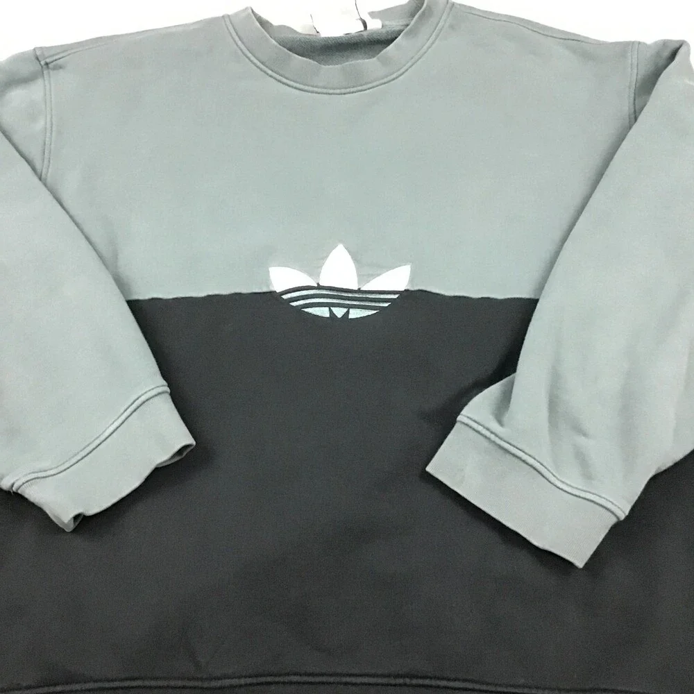 Adidas Sweatshirt Men Large Gray Black Pullover Center Trefoil Logo Jumper L